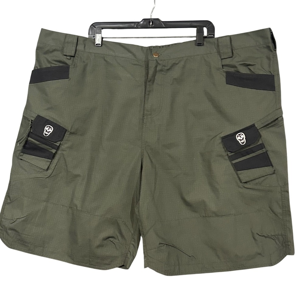 Mens Tactical Cargo Shorts Olive Green Ripstop Multi-Pocket Skull Utility 6XL
